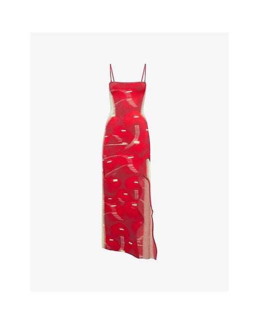 Ph5 Red Iris Wavy Knitted Midi Dress