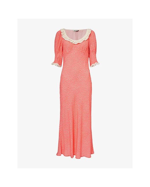Rixo Pink Juliette Lace-trim Silk Woven Maxi Dress