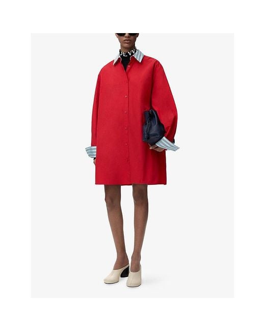 Loewe Logo-Embroidered Cotton Shirt Dress