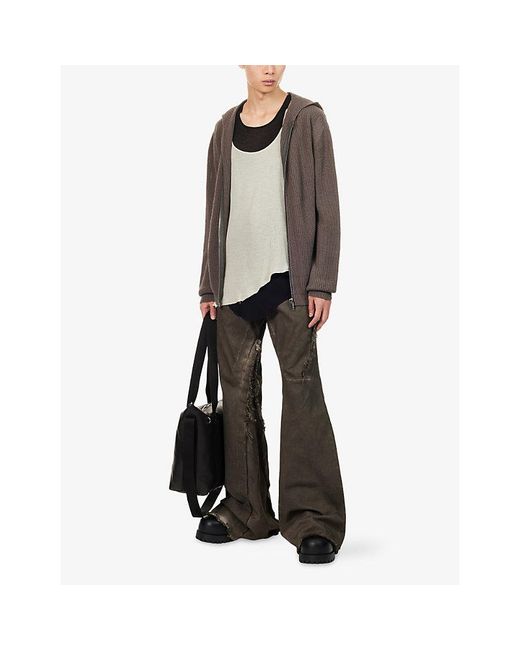Rick Owens Brown Zipped Rib-Knit Wool Hoody for men