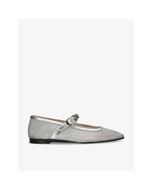 Le Monde Beryl White Round-toe Mesh And Patent-leather Mary-jane Flats