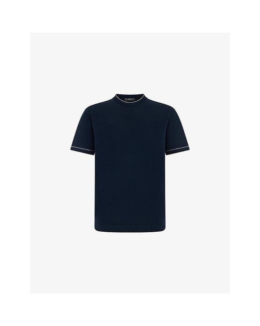 Boggi Blue Crew-Neck Cotton Crêpe Knit T-Shirt for men