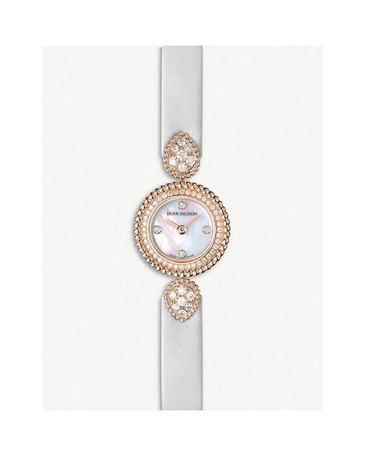 Boucheron White Wa015507 Serpent Bohème 18ct Rose-gold, Diamond And Mother-of-pearl Watch