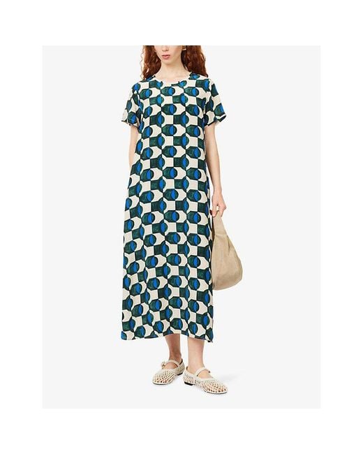 Weekend by Maxmara Blue Printed Short-Sleeve Silk T-Shirt Dress