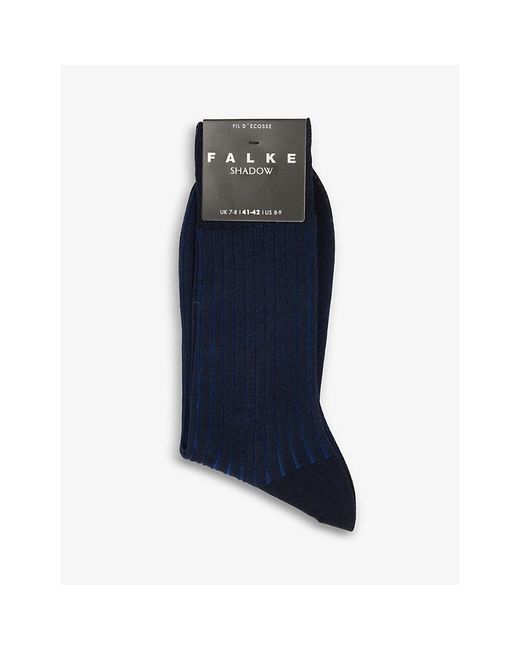 Falke Blue Shadow Striped Cotton-Blend Socks for men