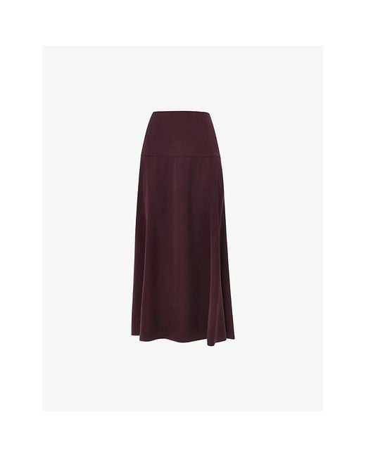 Whistles Purple High-Rise Bias-Cut Satin Midi Skirt