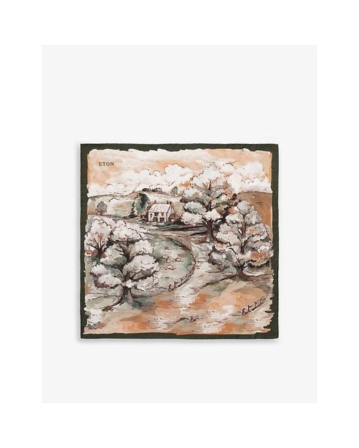 Eton of Sweden Natural Graphic-Print Silk Pocket Square for men