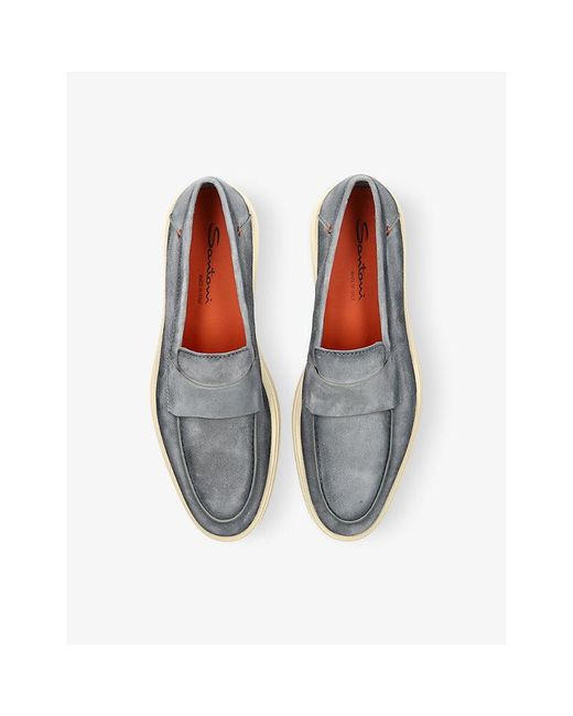 Santoni Blue Detroit Suede Loafers for men