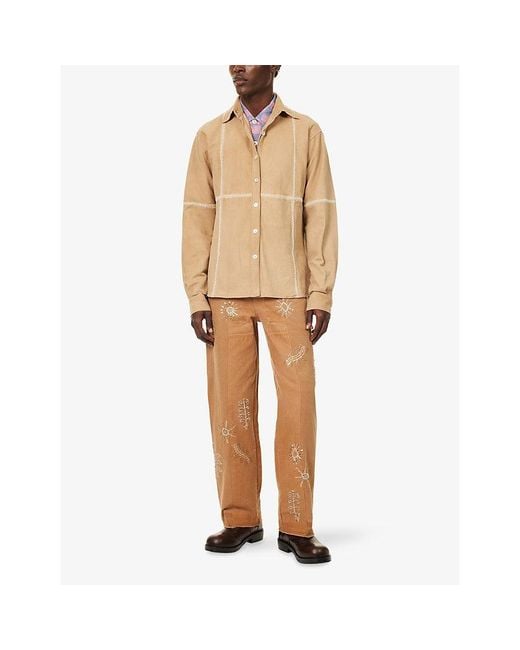 Kartik Research Natural Rabari Embroidered Suede Shirt for men