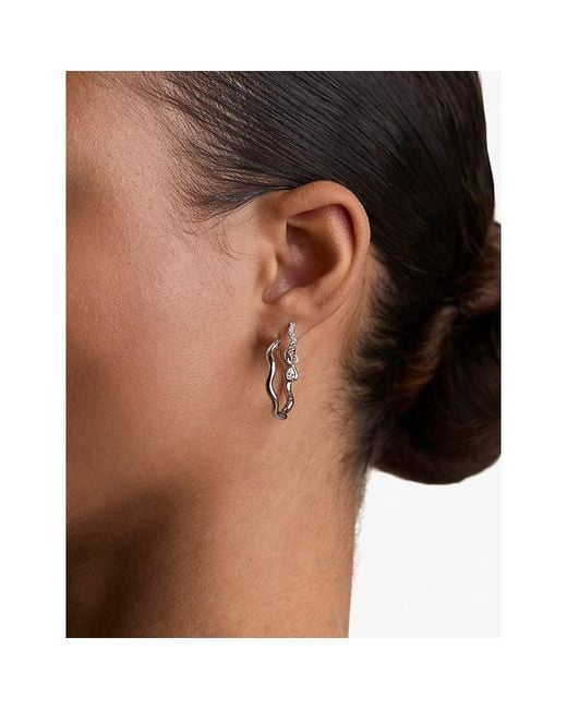 Astrid & Miyu White Ripple-Plated Sterling Hoop Earrings