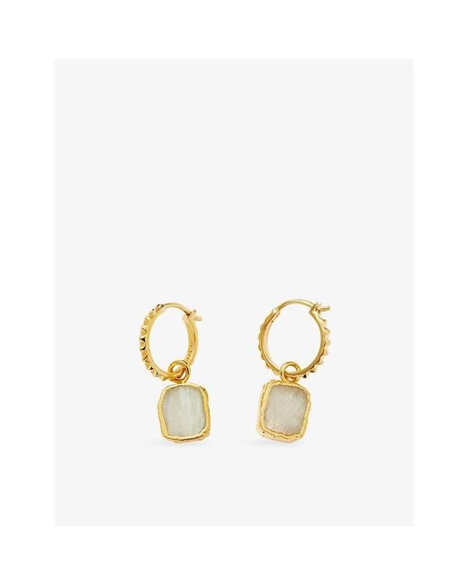 Missoma Metallic Mini Pyramid 18Ct Vermeil Plated Sterling Moonstone Charm Hoop Earrings