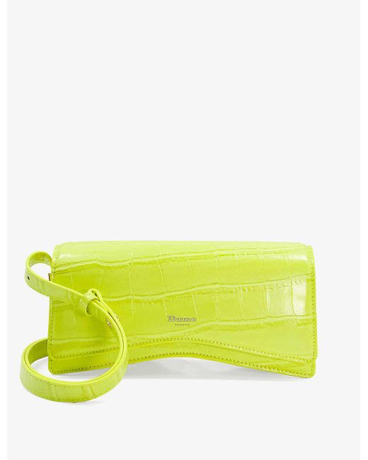 Dune Dooley Curvedbase Croceffect Fauxleather Shoulder Bag in Yellow
