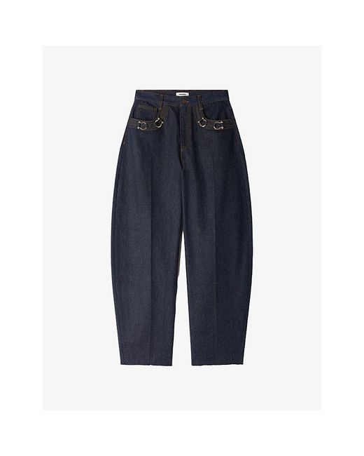 Sandro Blue Barrel-Leg High-Rise Denim Jeans