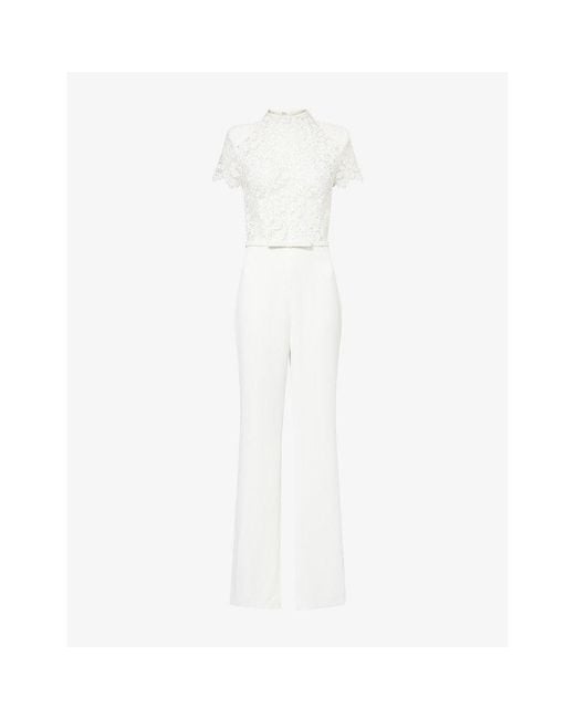 Nadine Merabi White Hattie Wide-Leg Woven Lace-Bodice Jumpsuit
