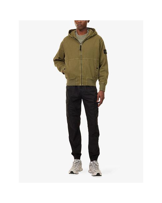 Stone Island Green Panama Hooded Zip-Up Cotton Jacket for men