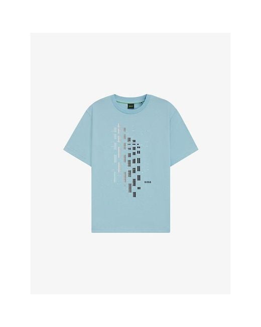 Boss Blue Graphic-Print Short-Sleeve Stretch-Cotton T-Shirt for men