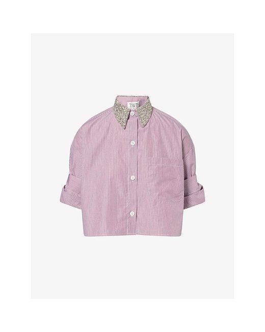 Twp Purple Next Ex Crystal-Collar Cotton Shirt