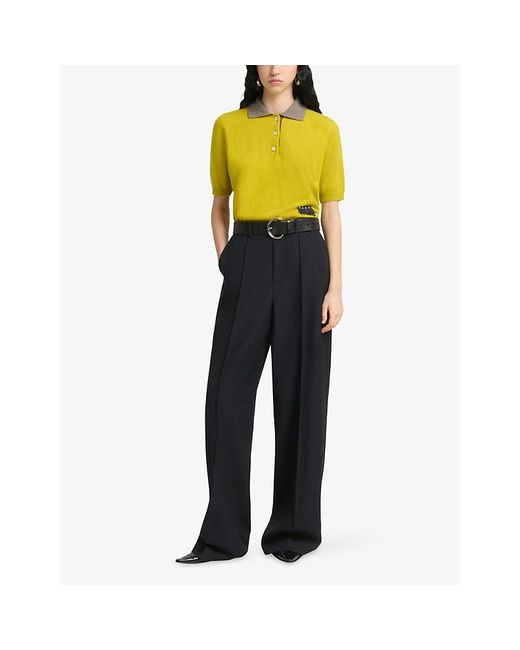 Marni Black Wide-Leg High-Rise Wool-Blend Trousers