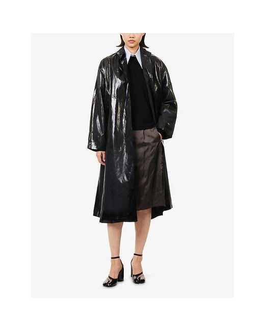 Maison Margiela Black Pointed-Collar Foil-Printed Trench Coat
