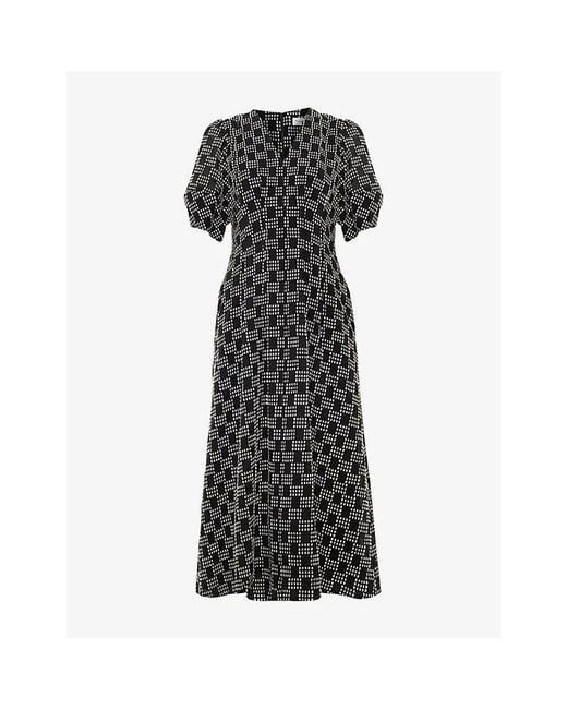 Phase Eight Black Yasmine Check Textured Rayon-Blend Midi Dress