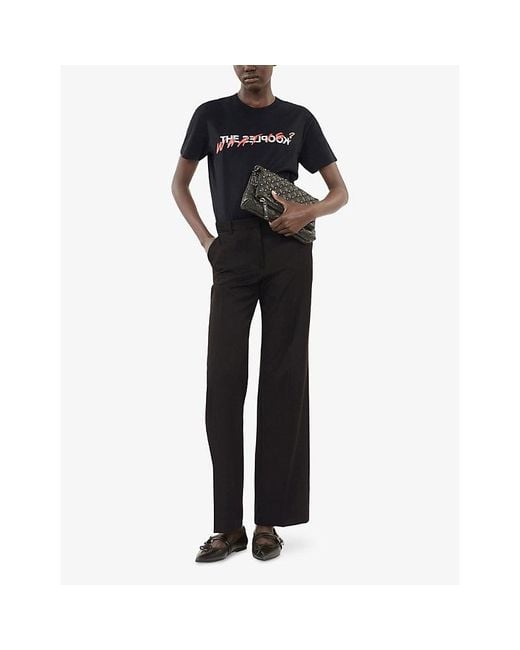 The Kooples Black Pressed-Crease Straight-Leg High-Rise Wool Trousers