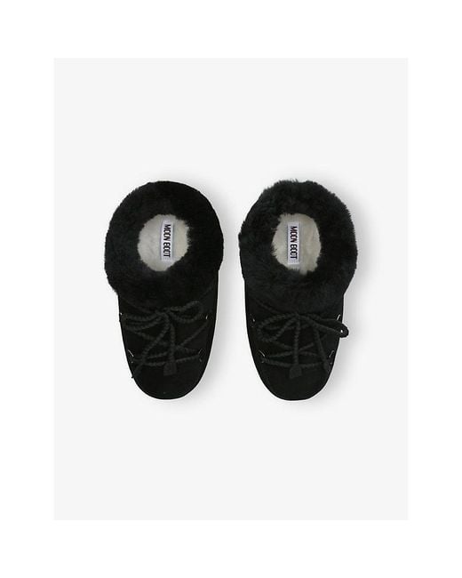 Moon Boot Black Evx Suede And Shearling Mules