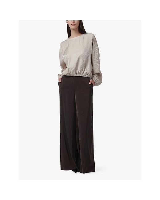eem White Round-Neck Elasticated-Hem Woven Top