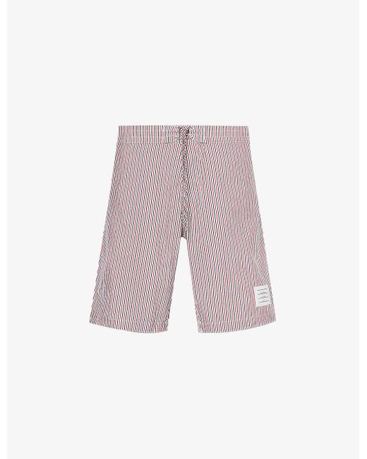 Thom Browne Pink Board Striped Brand-patch Woven Short for men