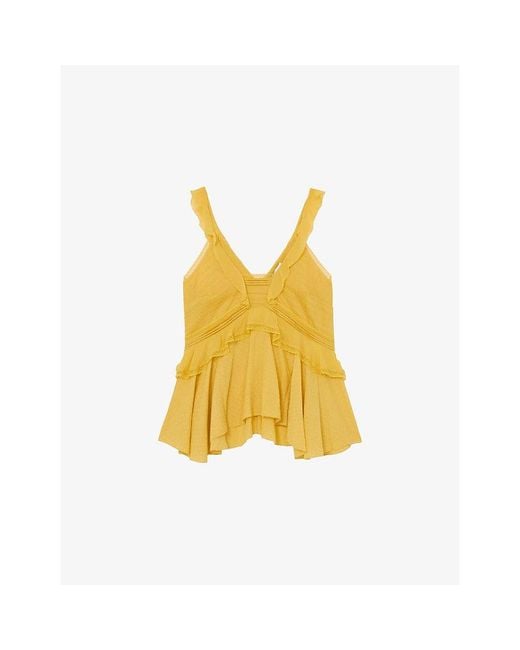 Reiss Yellow Frances Ruffled Babydoll Stretch-Woven Camisole Top