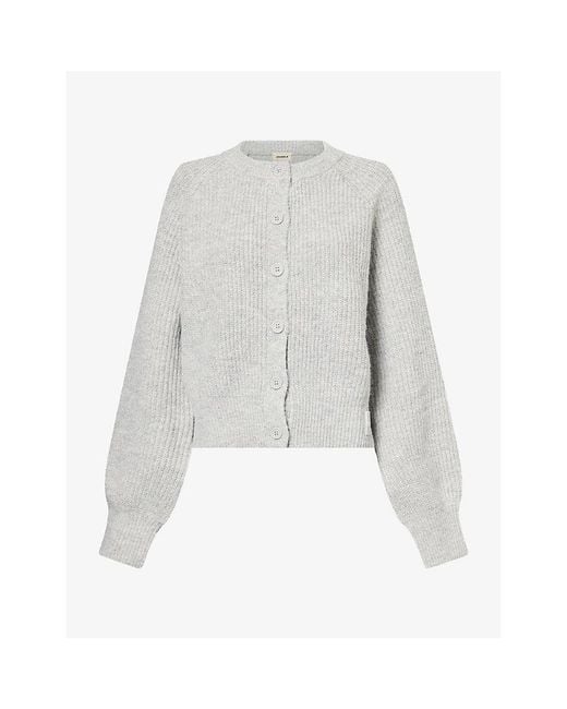 ADANOLA Gray Round-Neck Button Up Knit Cardigan