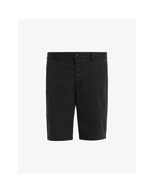 AllSaints Black Troy Elasticated-waist Slim-fit Stretch Organic-cotton Shorts for men
