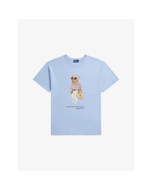 Polo Ralph Lauren Blue Bear-Print Short-Sleeve Cotton T-Shirt