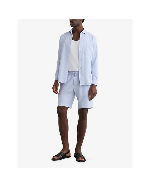 Reiss Blue Solarko Cutaway-Collar Stretch-Woven Seersucker Shirt for men