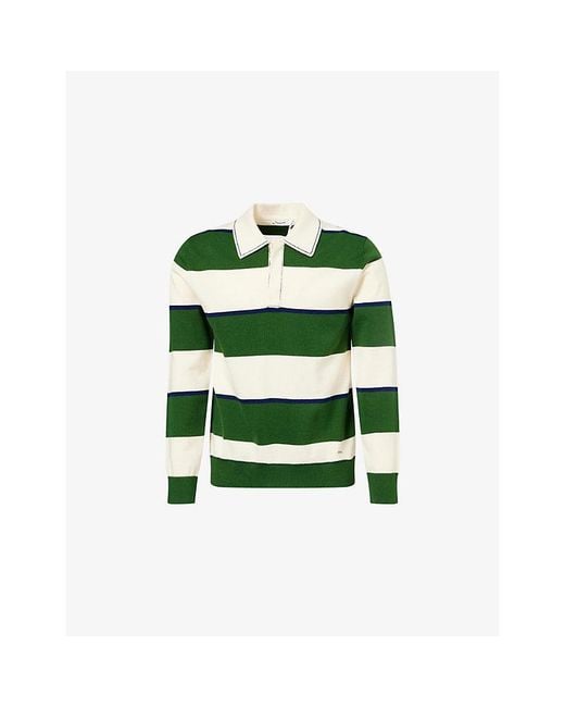 Jonathan Simkhai Green Louis Popover Striped Cotton And Cashmere-Blend Polo Jumper for men