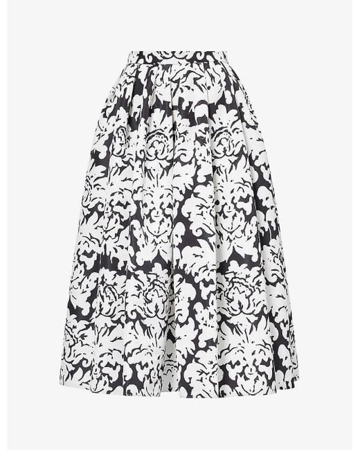 Alexander McQueen White Graphic-print Woven Midi Skirt