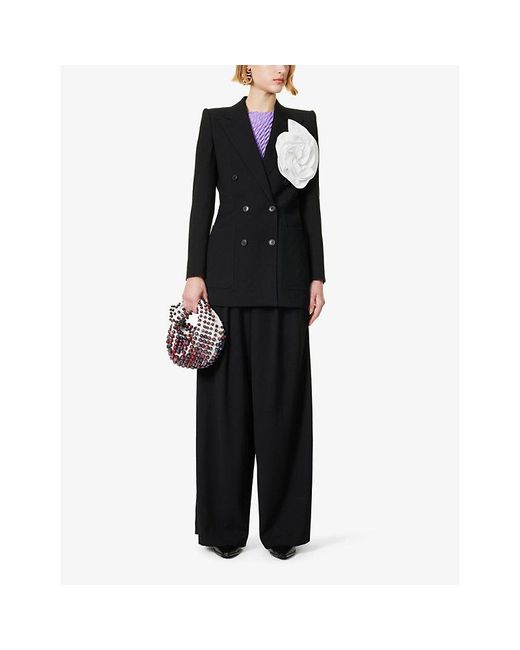 Dries Van Noten Black Pleated Wide-leg High-rise Stretch-woven Trousers