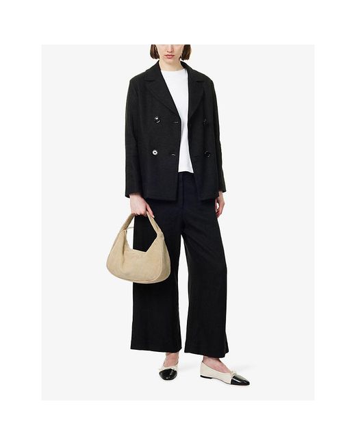 Max Mara Black Double-Breasted Cotton-Linen Pea Coat