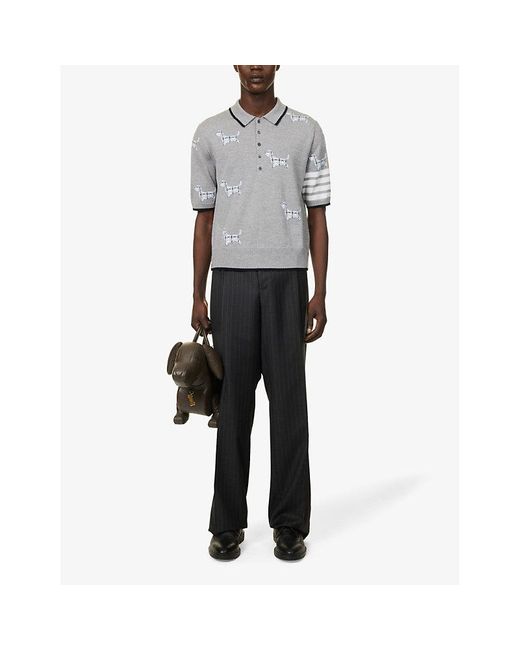 Thom Browne Gray Hector Icon Four-bar Wool-blend Polo Shirt for men