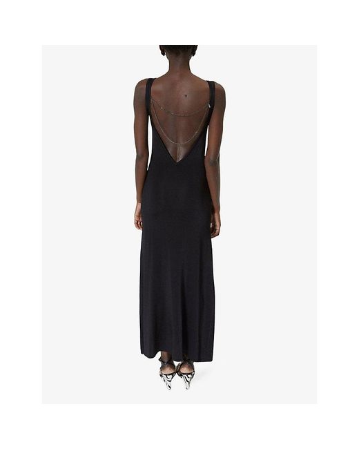 The Kooples Black Chain Boat-Neck Stretch-Mesh Maxi Dress