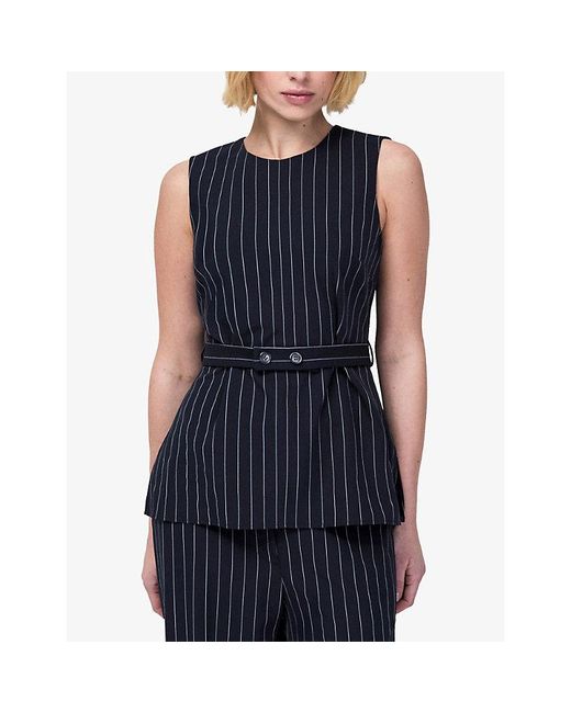 Ro&zo Blue Pinstripe Long-Line Woven Top