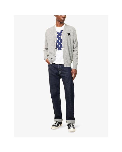 COMME DES GARÇONS PLAY Gray Logo-Embroidered V-Neck Wool Cardigan for men