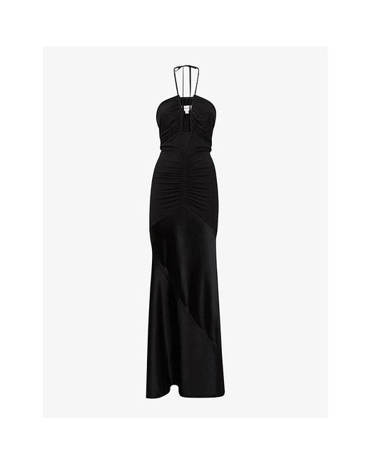 Reiss Black Thalia Plunge-neckline Woven Maxi Dress