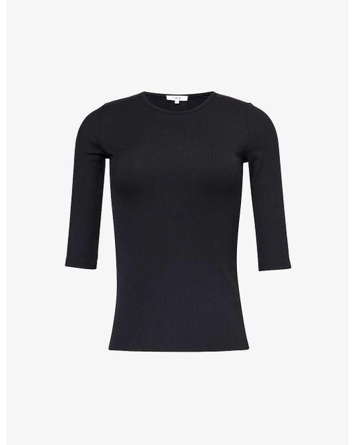 Vince Blue Ribbed Round-neck Stretch-woven Top