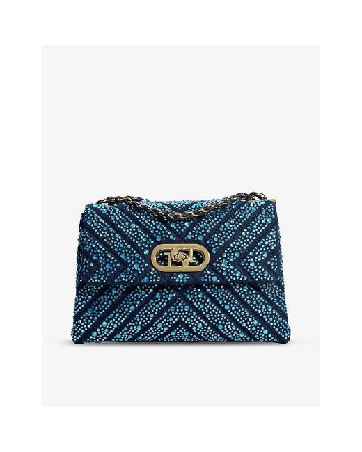 Dune Blue Regent Small Crystal-embellished Quilted Woven Shoulder Bag