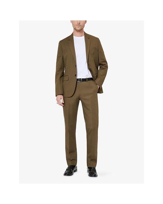 The Kooples Green Straight Regular-Fit Cotton And Linen-Blend Trousers for men