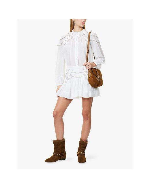 Isabel Marant White Christa Frilled-Trim Cotton Blouse