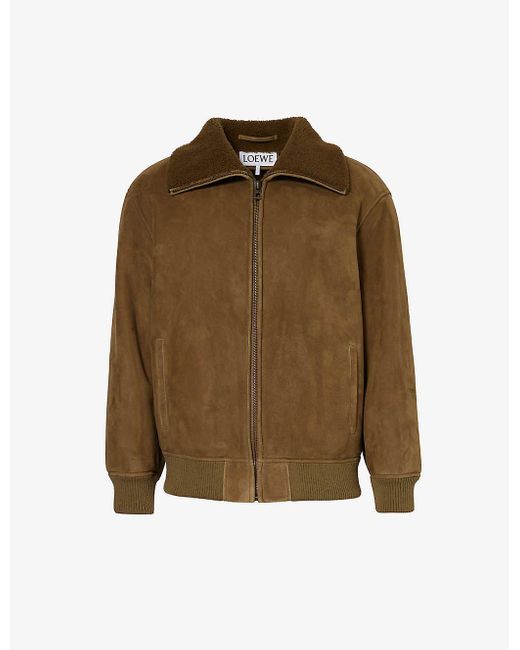 Loewe Green Shearling-lining Relaxed-fit Suede Bomber Jacket for men