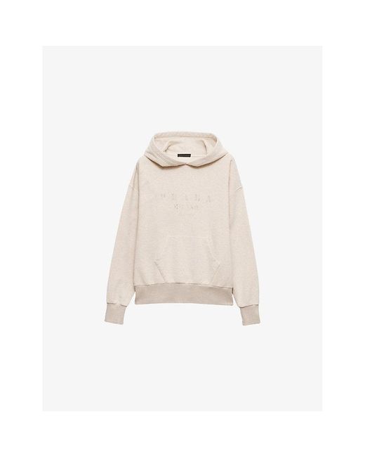 Prada Natural Faint Graphic-Print Cotton Hoody Xxl for men