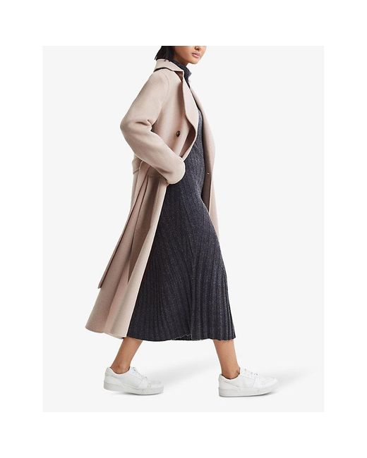 Reiss Natural Sasha Double-breasted Wool-blend Coat