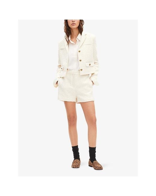 The Kooples White Tailored Mid-Rise Cotton-Blend Shorts